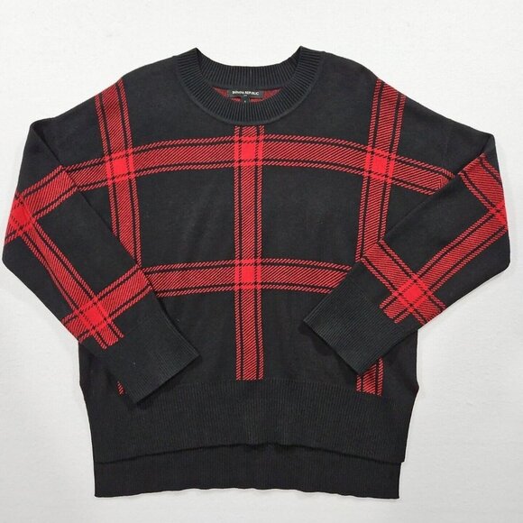 Banana Republic Size‎ L Buffalo Plaid Red Black Lenzing Ecovero Serene Sweater - Picture 1 of 10